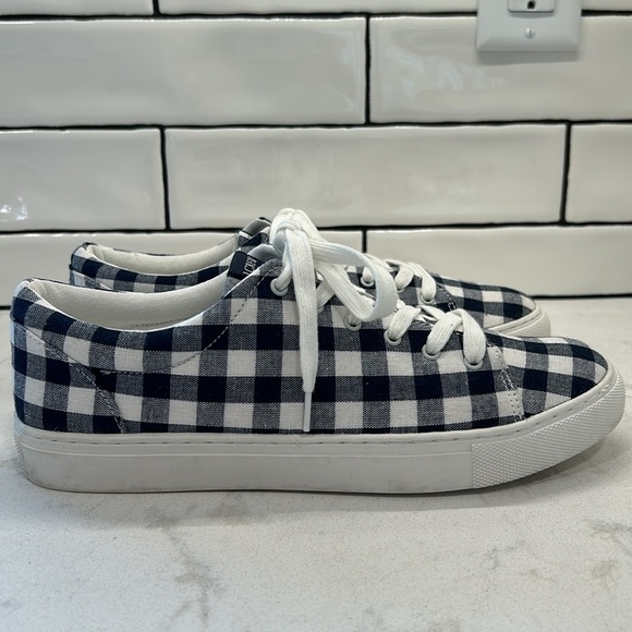 J. Crew Factory Navy Blue Gingham Printed Canvas Lace Up Road Trip Sneakers SZ 9 - Picture 5 of 16